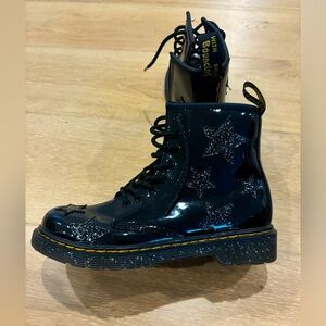 Girls black doc martens with sparkling star design